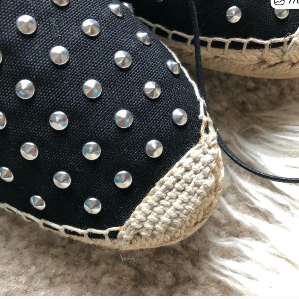 SAINT LAURENT Black Studded High-top Espadrilles